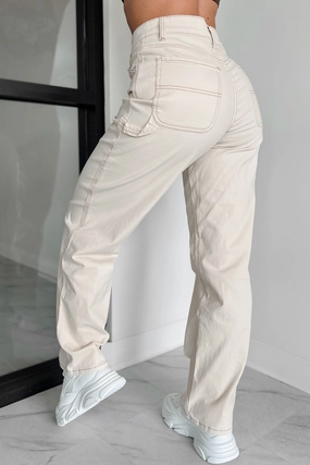 Lark High Rise Straight Leg Carpenter Jeans (Ecru) Easy Flex Design