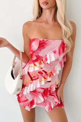 Everyday Look Laugh It Up Strapless Ruffle Mini Dress (Fuchsia)