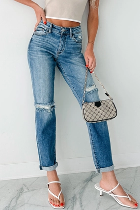 Dynamic Flex Panels Weekend Adventure Laurel Mid Rise Judy Blue Distressed Boyfriend Jeans (Medium)