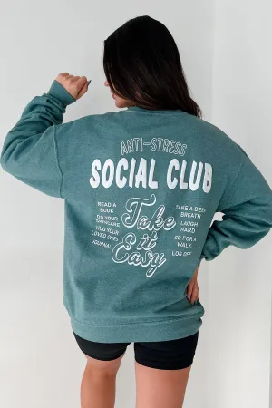 "Anti-Stress Social Club" Oversized Graphic Sweatshirt (Dark Forest) StretchKnit