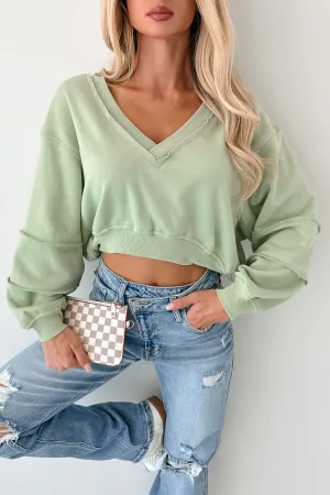 Holding My Peace Signature 8 Crop Sweatshirt (Sage) Compact Jacquard Weave