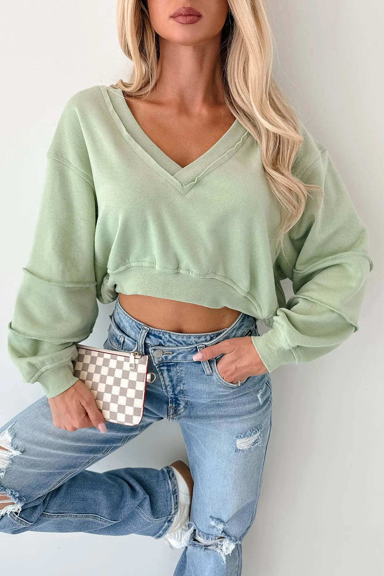 Holding My Peace Signature 8 Crop Sweatshirt (Sage) Fashionable Shirt Moisture Management