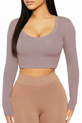 MultiFunctionalPockets BreathableFabric WOMEN SEXY U NECK LONG SLEEVE CROP TIGHT TOP