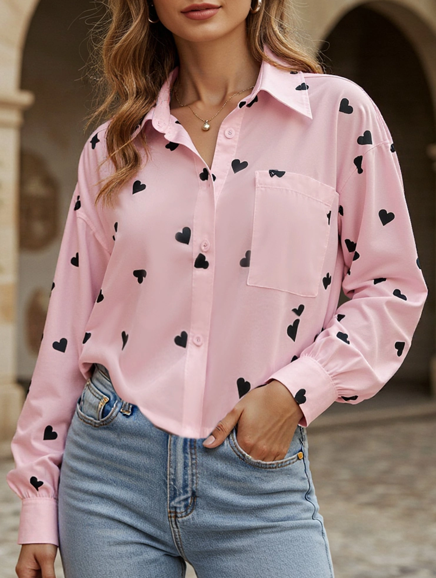 Snag Resistant Fabric EcoFriendly Material Heart Print Personalized Shirt Top