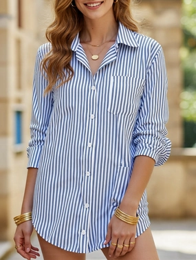 NeutralPalette Striped lapel long-sleeved cardigan shirt