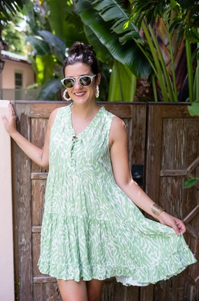 Belt Waist Kaia Dress Short / Green Zebra