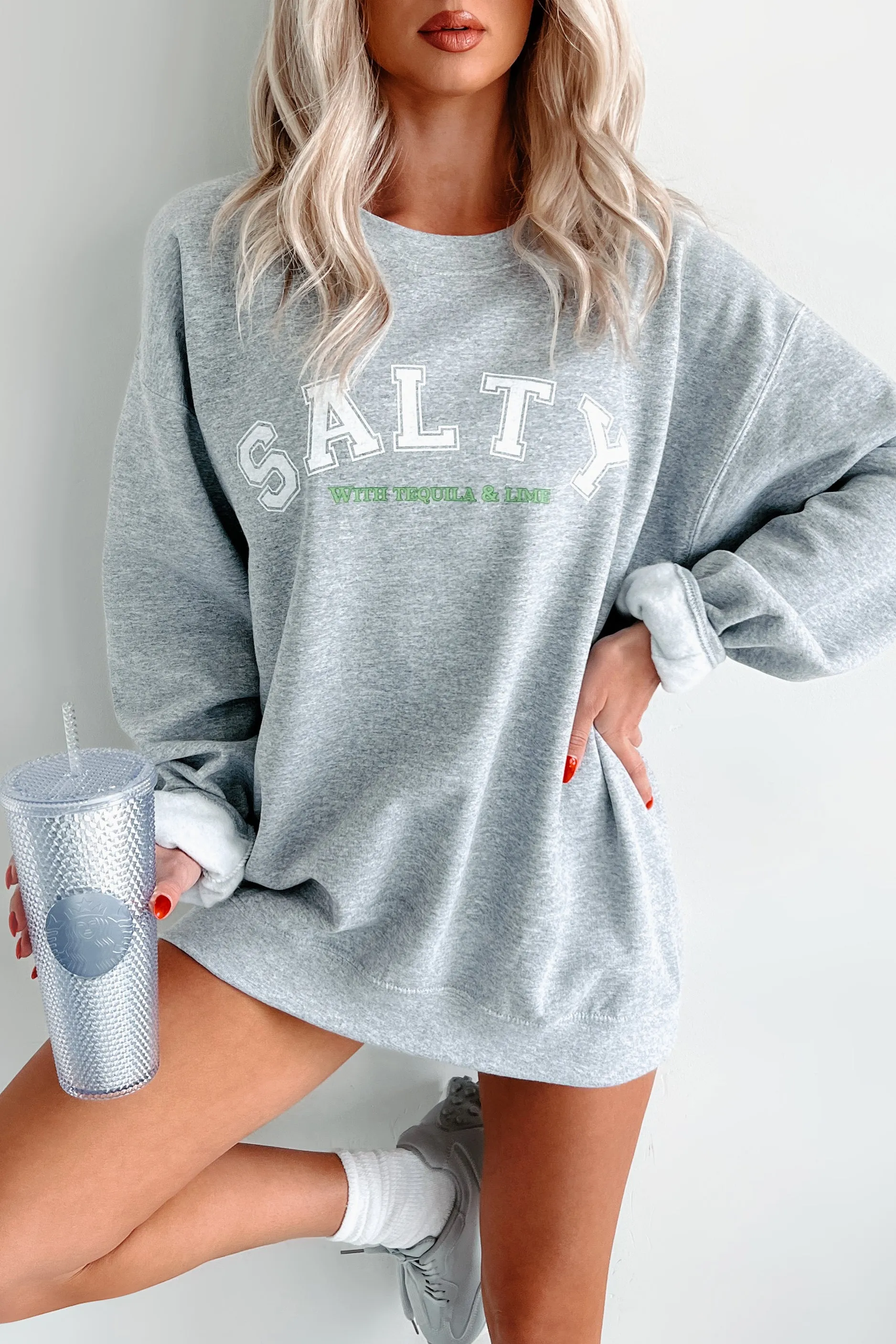 "Salty With Tequila & Lime" Graphic Sweatshirt (Sporty Grey) Tunic top Zero Waste Production Label