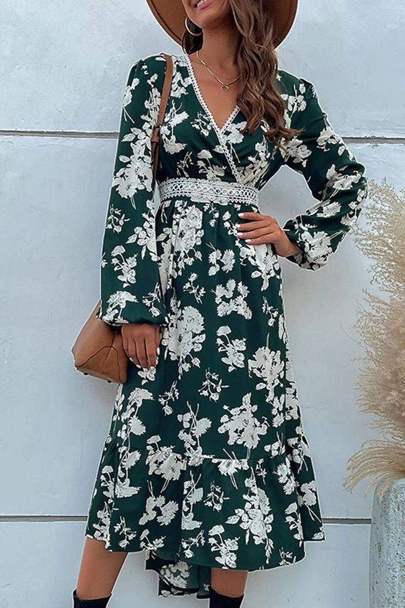 Sophisticated Layers FLORAL PATTERN V NECK ELEGANT DRESS
