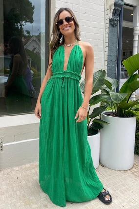 relaxed shape Side-Slit Lefkothea Dress Emerald