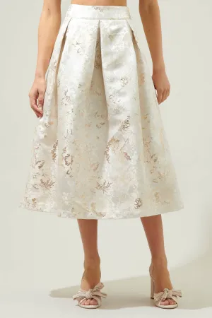 Layla Jacquard Pleated Midi Skirt in Champagne