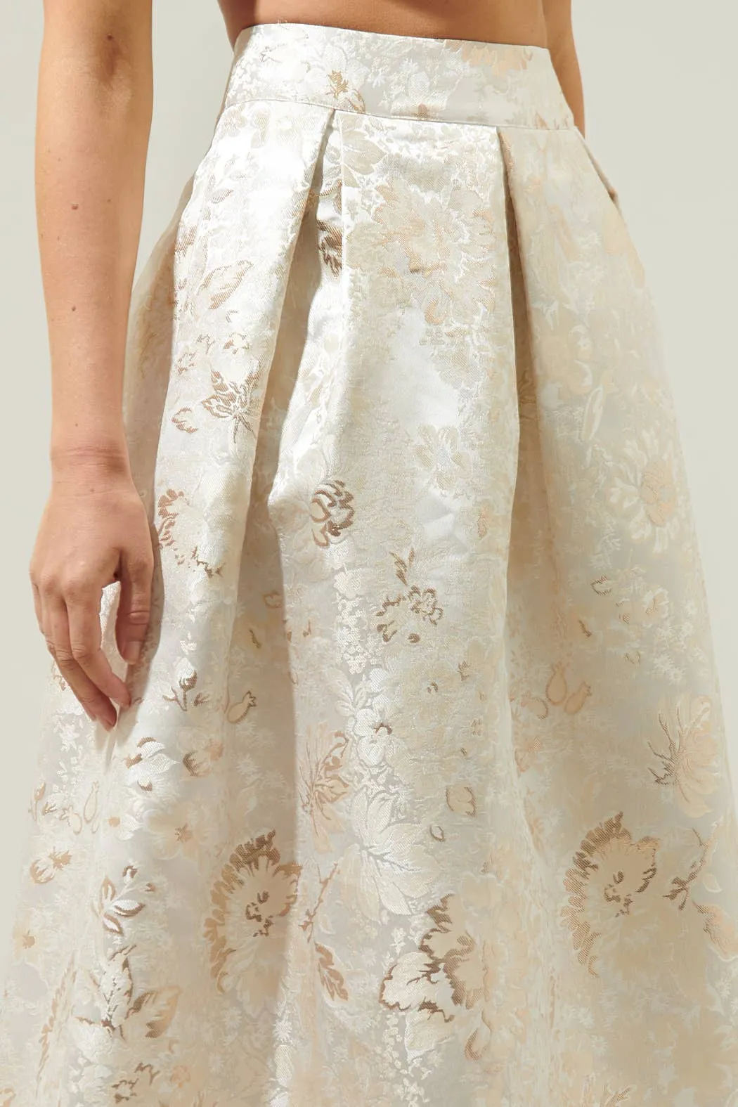 Layla Jacquard Pleated Midi Skirt in Champagne