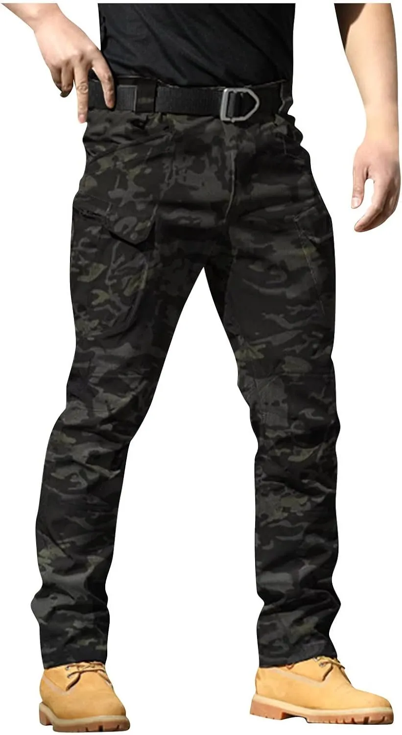 lcyhony Flexcamo - Tactical Waterproof Pants Men Relaxed fit Ripstop Hiking Work Pants Multi Pockets Water Resistant Pant