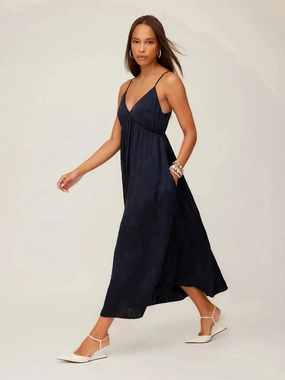 Leanna Midi Dress Navy Chic Tailoring Waist Modern and Stylish