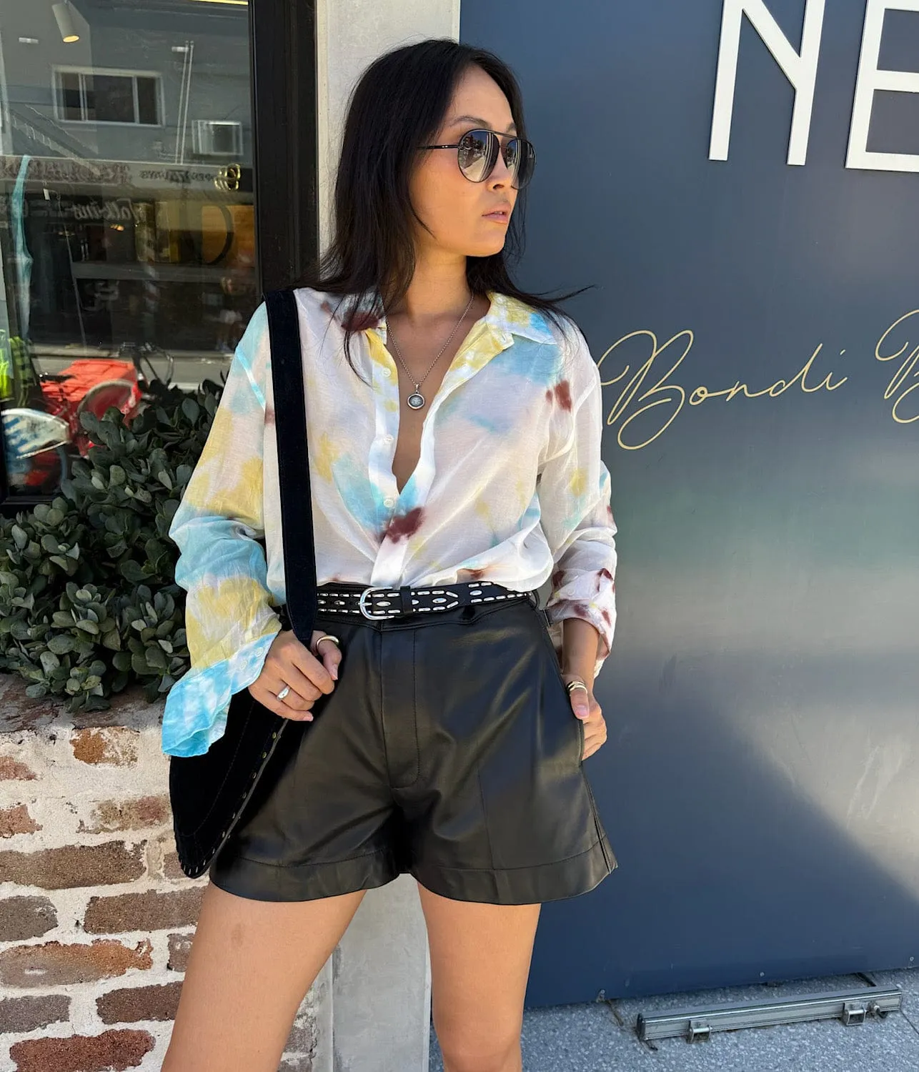 LEATHER MINI SHORT- BLACK