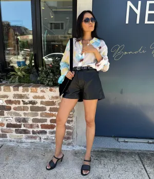 LEATHER MINI SHORT- BLACK