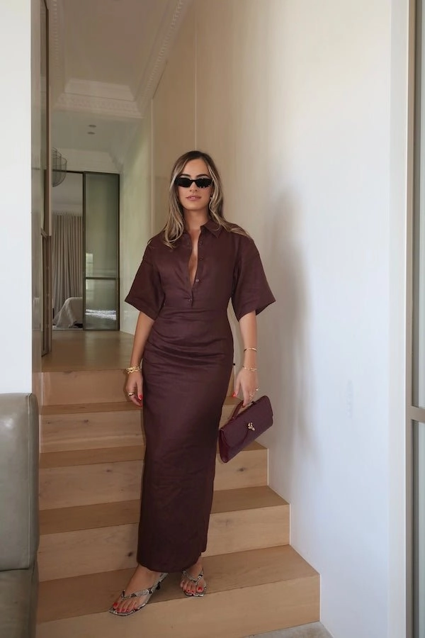 Lefka Midi Dress Chocolate Olive Fresh