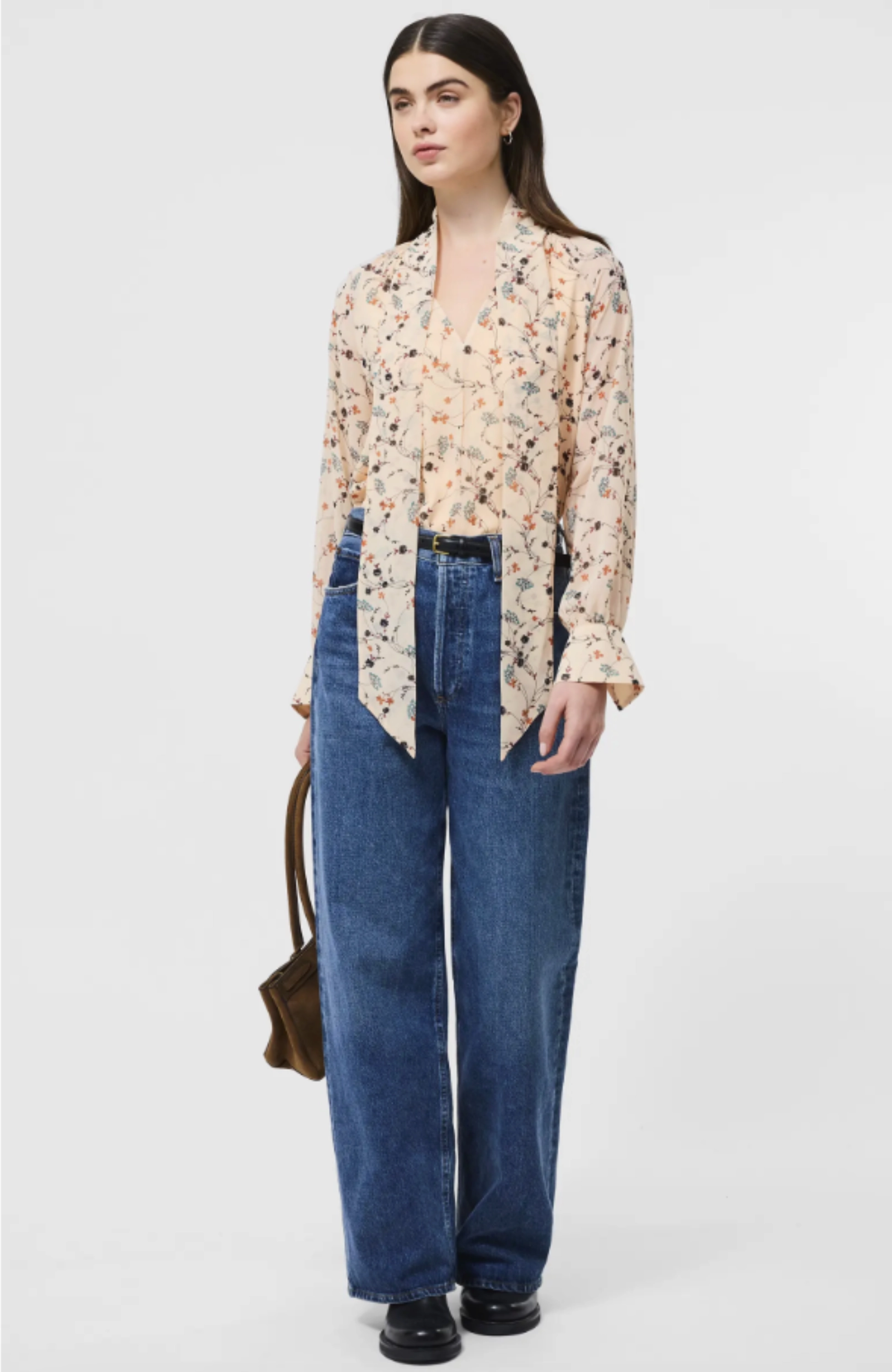 GarmentWashed Texture Minimalist Detailing LEITHIA WHISPY CHIFFON TIENECK TOP