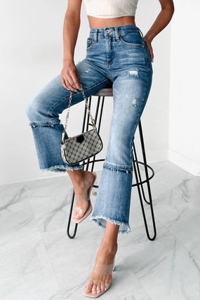 Breathable Comfort RecycledPolyester Lennon High Rise Tummy Control Kick Flare Special A Jeans (Dark)