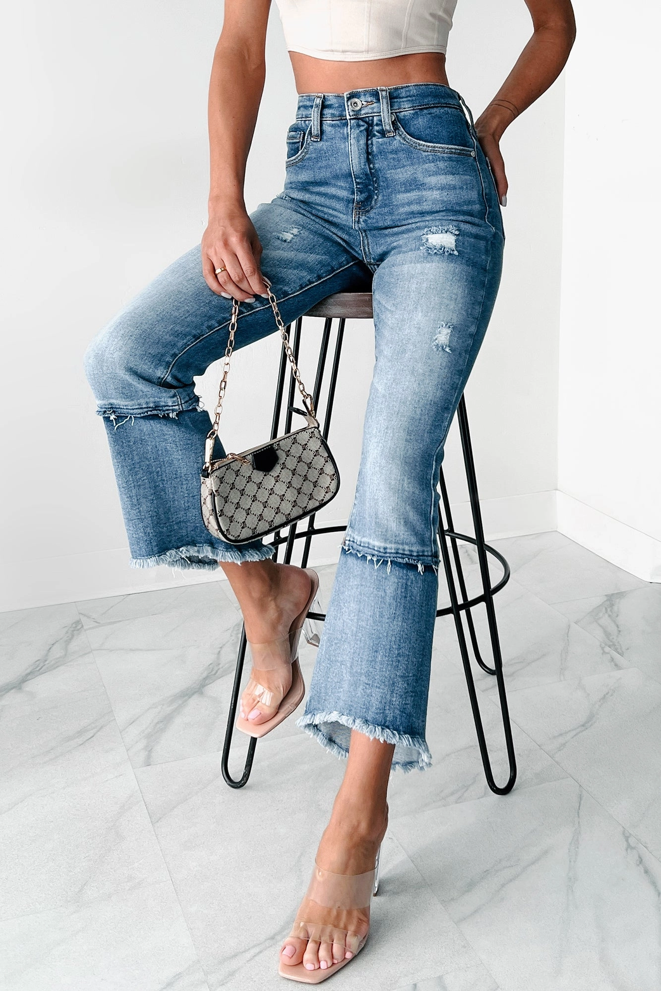Lennon High Rise Tummy Control Kick Flare Special A Jeans (Dark) Tagless Labeling Sweat Wicking Lining
