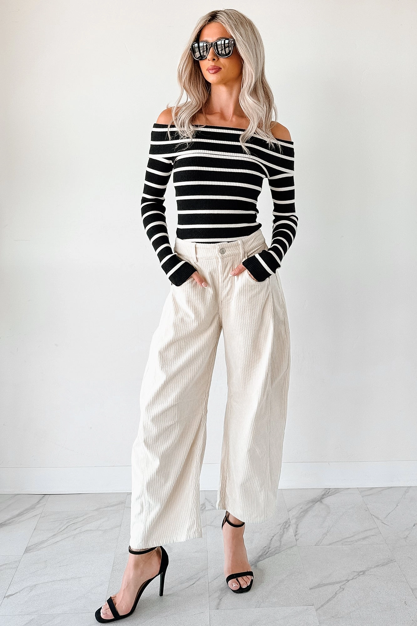 Leo Corduroy Barrel Leg Pants (Bone) smooth zipper Core Ease