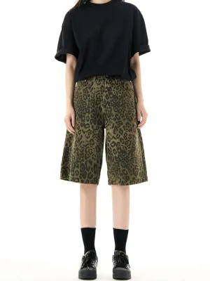 Leopard Print Bermuda Shorts with Straight Leg Cut