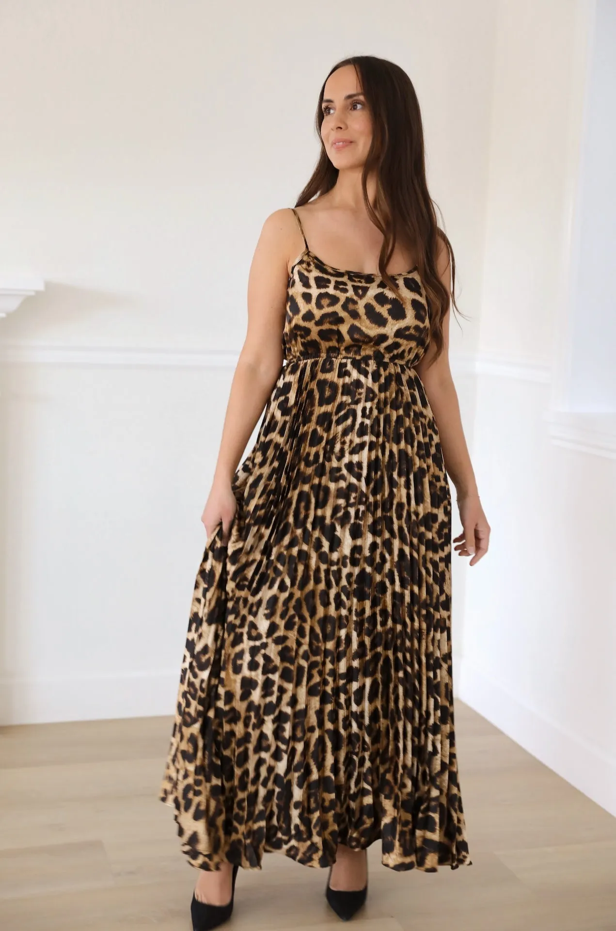 Leopard Print Pleated Dress