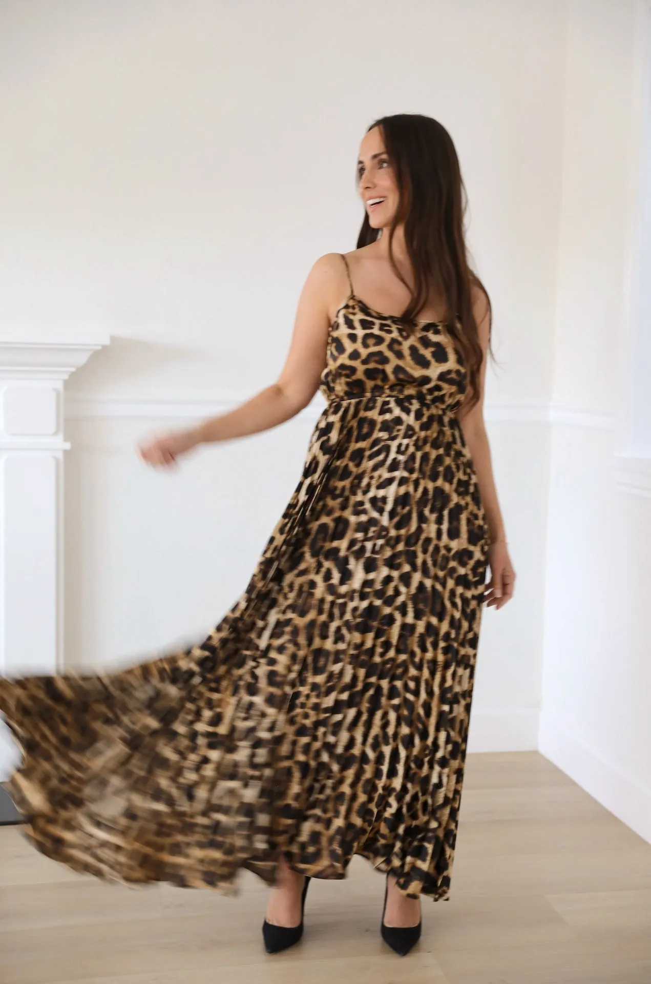 Leopard Print Pleated Dress