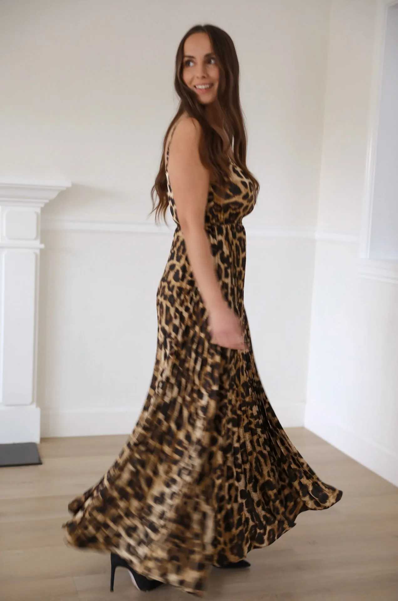 Leopard Print Pleated Dress