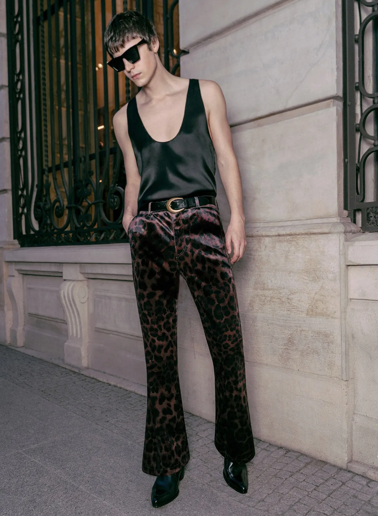 Leopard Print Velvet Flare Trousers