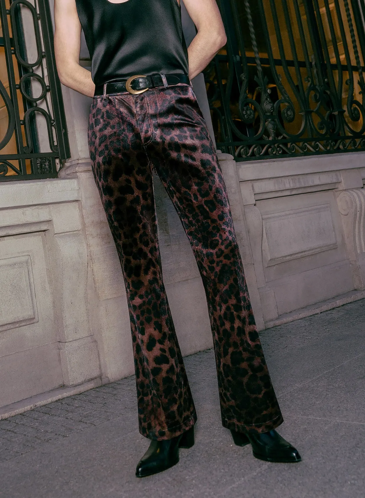 Leopard Print Velvet Flare Trousers