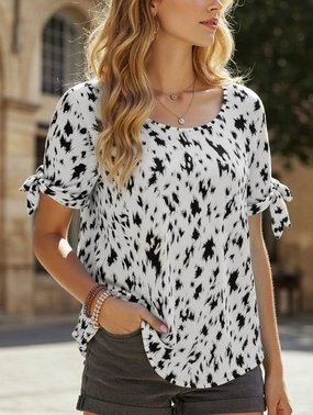 SleevelessOption Tagless Collar LEOPARD PRINT BLOUSE WITH ROUND NECK STRAP