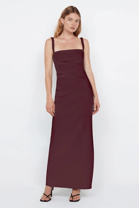 Satin-Finish Fashion-Forward Fit Leora Tuck Maxi Dress Plum