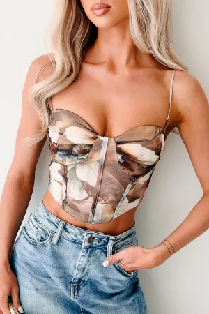 Let Go & Grow Floral Mesh Crop Top (Taupe) NonRestrictive VNeckReinforcement