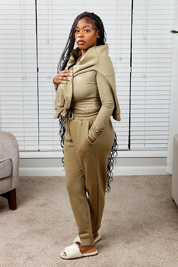 LET’S GET COMFY JOGGER PANT LOUNGEWEAR SET - KHAKI