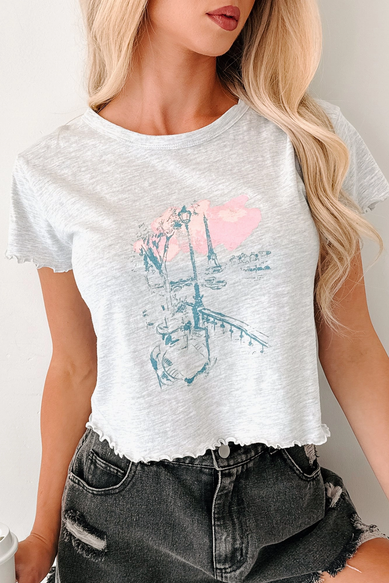 Letters From Paris Graphic Baby Tee (Heather Grey) Formal Shirt