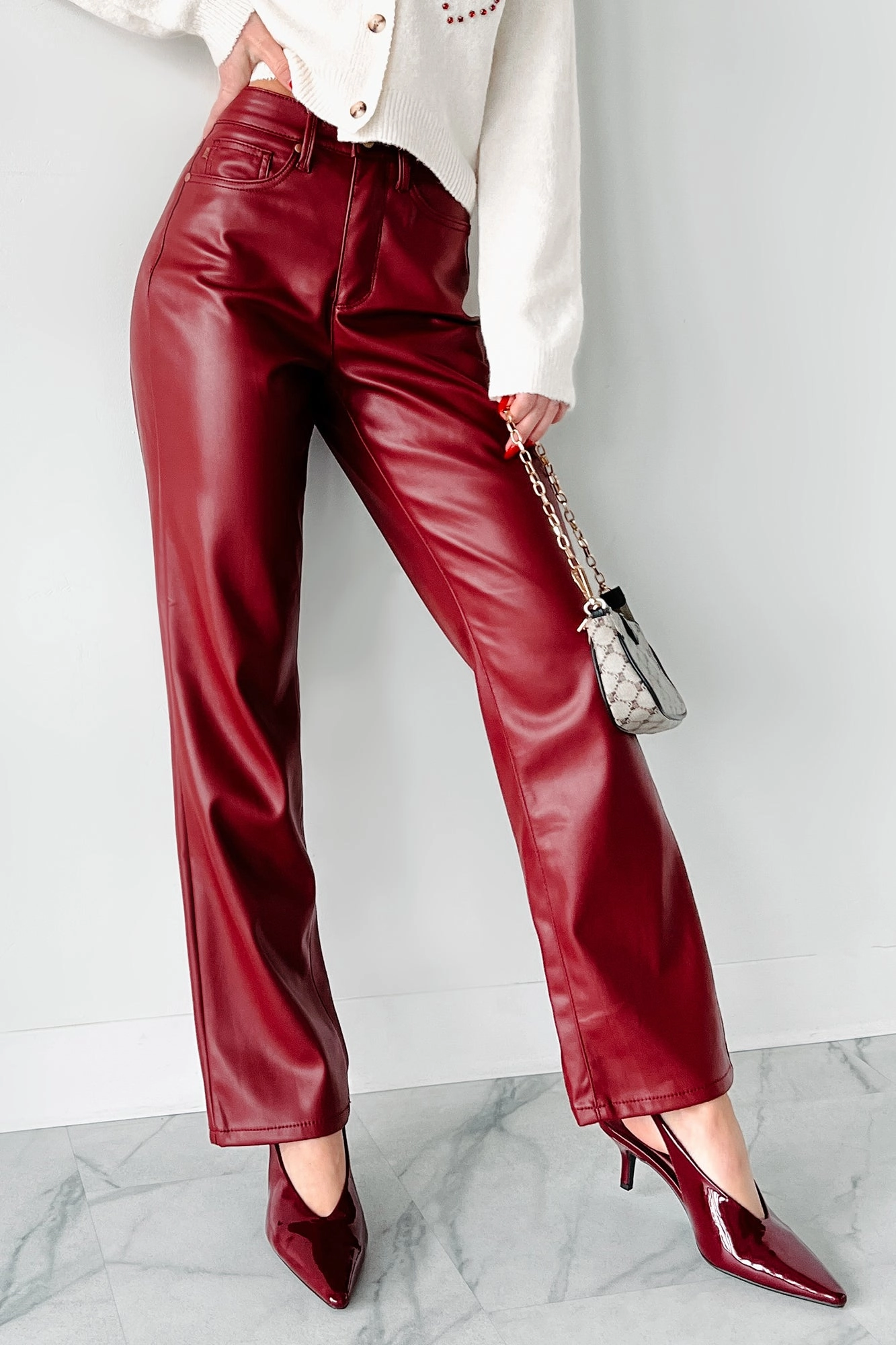 Lexly Judy Blue High Rise Tummy Control Faux Leather Pants (Red) High Waist Stretch