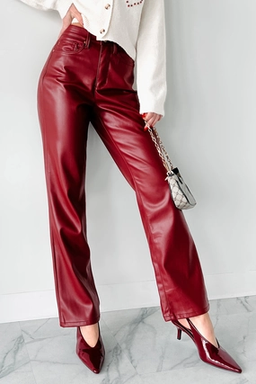 AdjustableDrawstring Lexly Judy Blue High Rise Tummy Control Faux Leather Pants (Red)