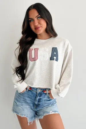 Thermal regulation Liberty & Lace USA Embroidered Sweatshirt (Light Grey)