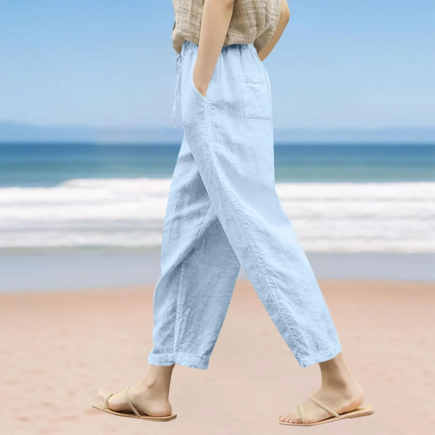 Liene Pants for Women,Womens Casual Summer 2025 Drawstring Elastic High Waist Pant Comfy Woman Trousers