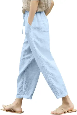 Liene Pants for Women,Womens Casual Summer 2025 Drawstring Elastic High Waist Pant Comfy Woman Trousers