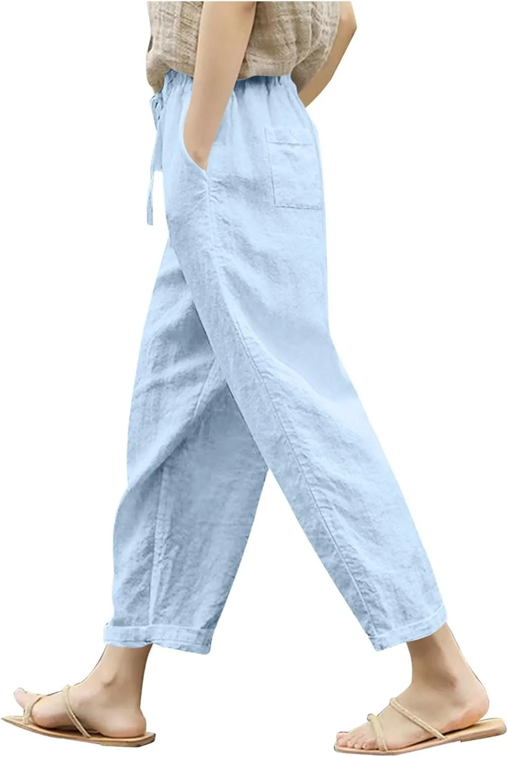 Liene Pants for Women,Womens Casual Summer 2025 Drawstring Elastic High Waist Pant Comfy Woman Trousers
