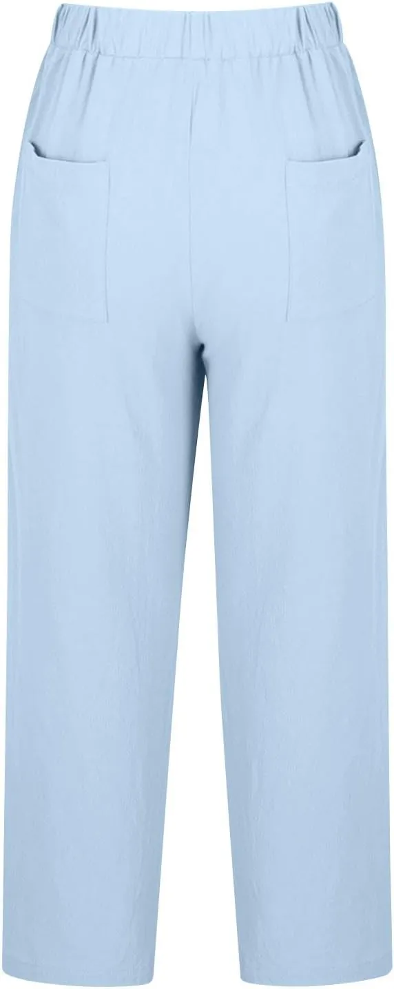 Liene Pants for Women,Womens Casual Summer 2025 Drawstring Elastic High Waist Pant Comfy Woman Trousers