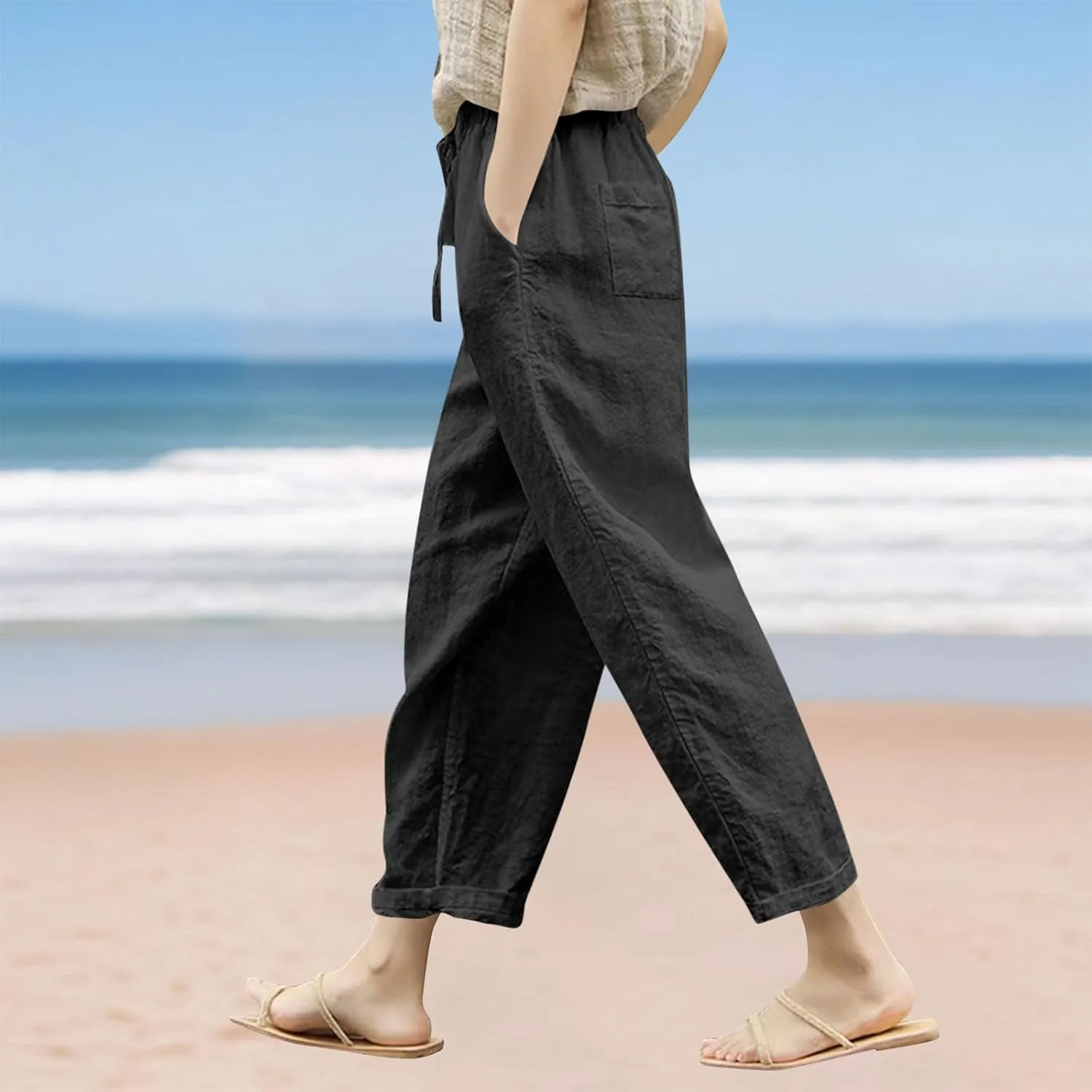 Liene Pants for Women,Womens Casual Summer 2025 Drawstring Elastic High Waist Pant Comfy Woman Trousers