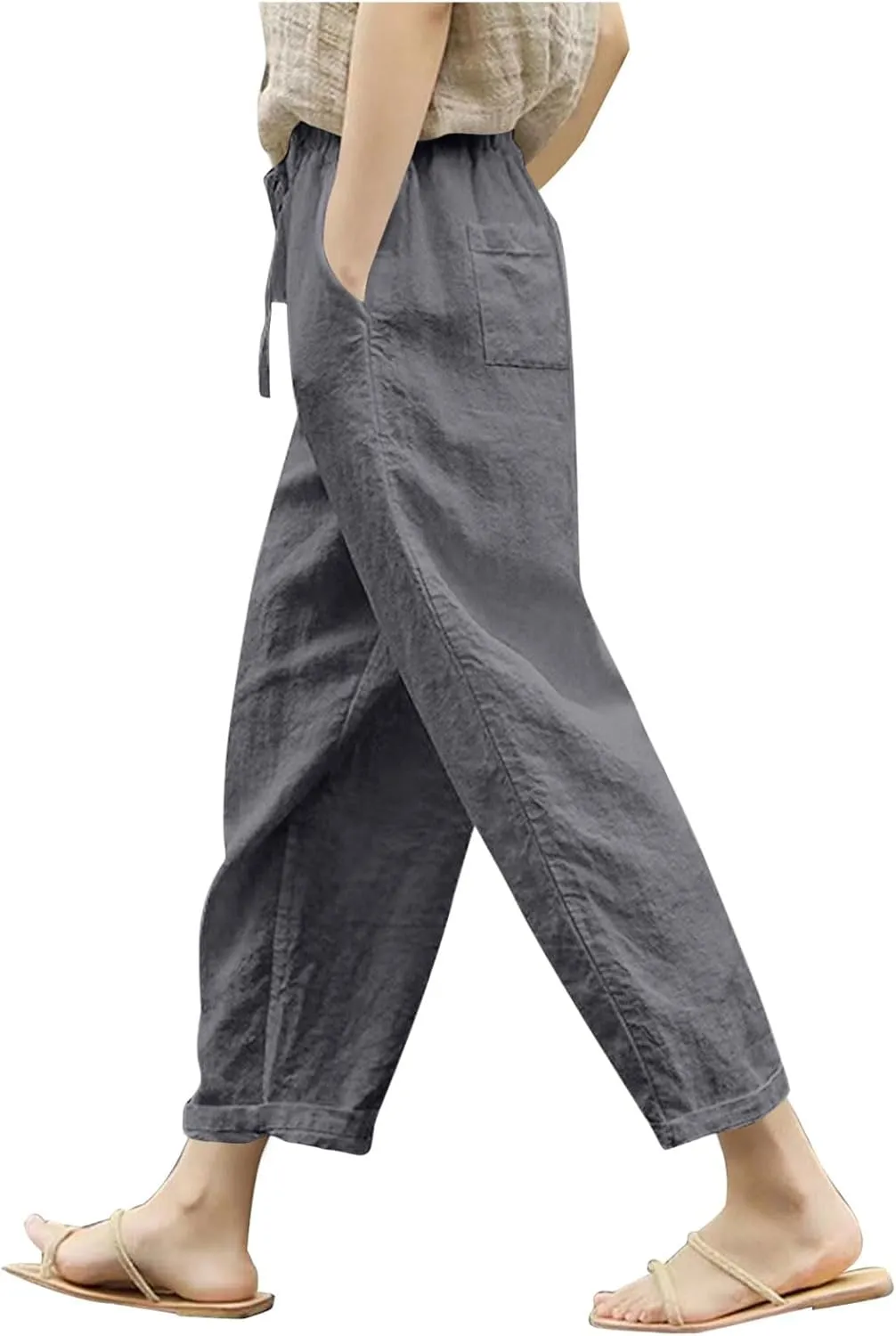 Liene Pants for Women,Womens Casual Summer 2025 Drawstring Elastic High Waist Pant Comfy Woman Trousers