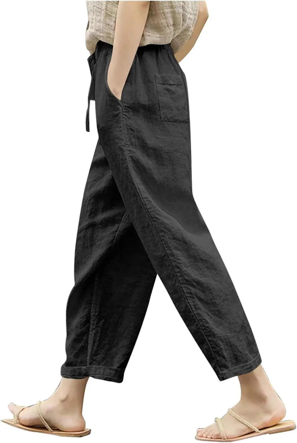 Liene Pants for Women,Womens Casual Summer 2025 Drawstring Elastic High Waist Pant Comfy Woman Trousers