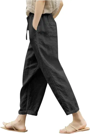Liene Pants for Women,Womens Casual Summer 2025 Drawstring Elastic High Waist Pant Comfy Woman Trousers
