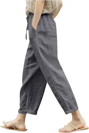 Liene Pants for Women,Womens Casual Summer 2025 Drawstring Elastic High Waist Pant Comfy Woman Trousers