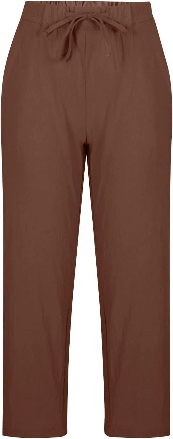 Liene Pants for Women,Womens Casual Summer 2025 Drawstring Elastic High Waist Pant Comfy Woman Trousers