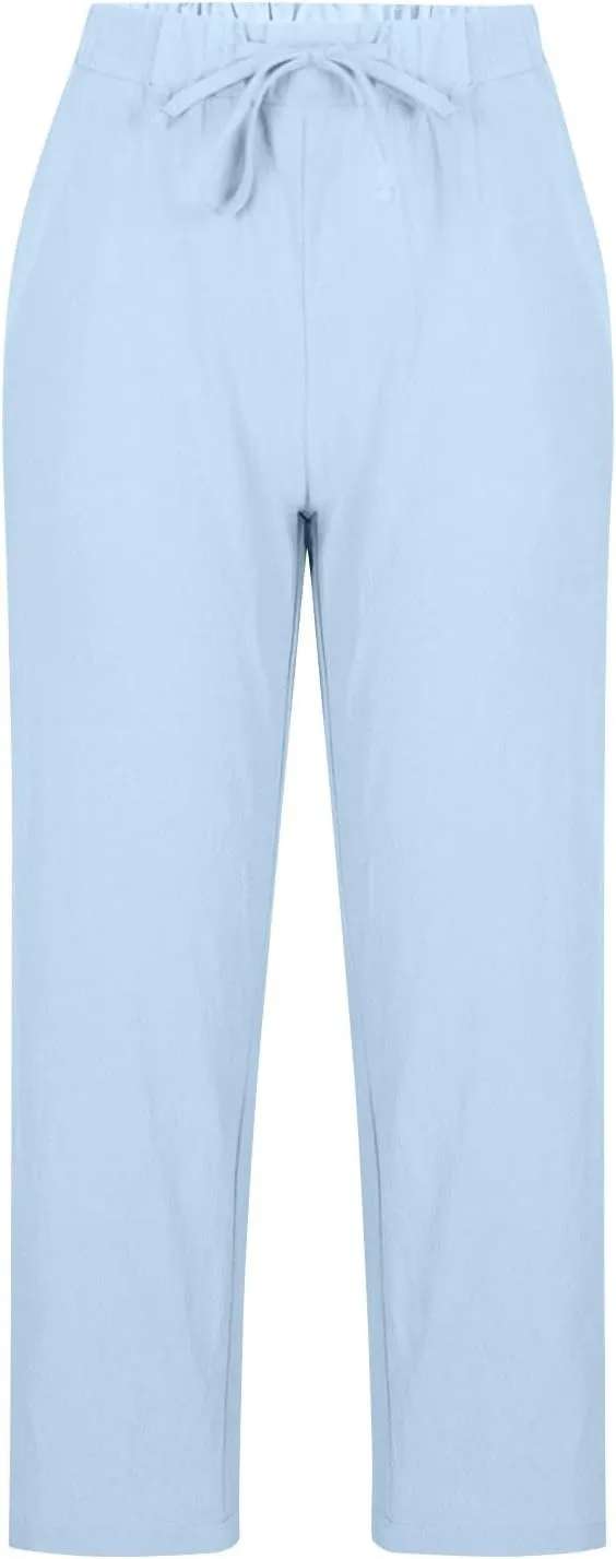 Liene Pants for Women,Womens Casual Summer 2025 Drawstring Elastic High Waist Pant Comfy Woman Trousers