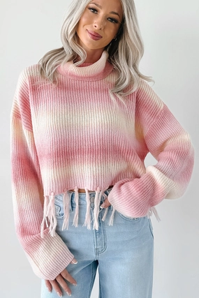 Quick Dry Material Life In Color Ombre Stripe Tassel Sweater (Pastel Peach)